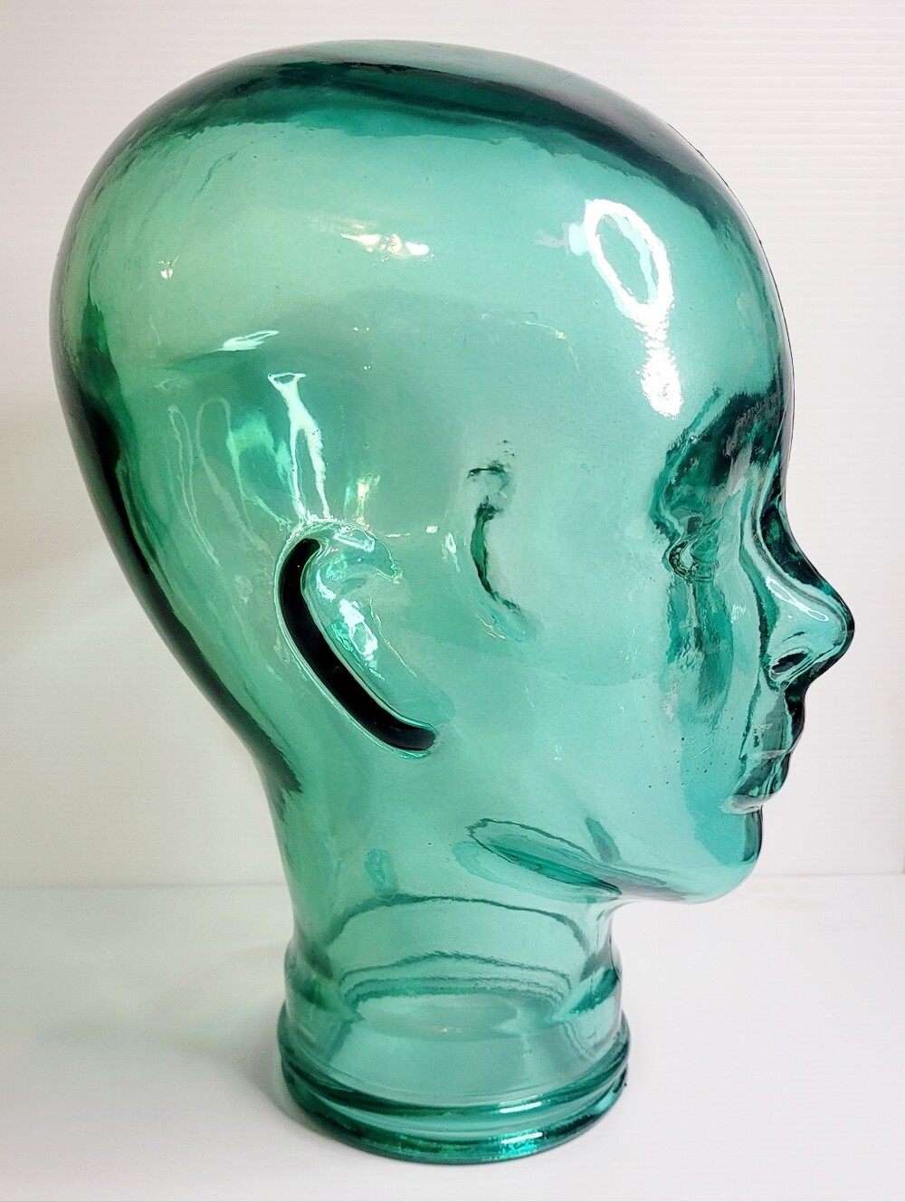 Vintage Aqua Glass Mannequin Head Display  Vidrios San Miguel 11.5”